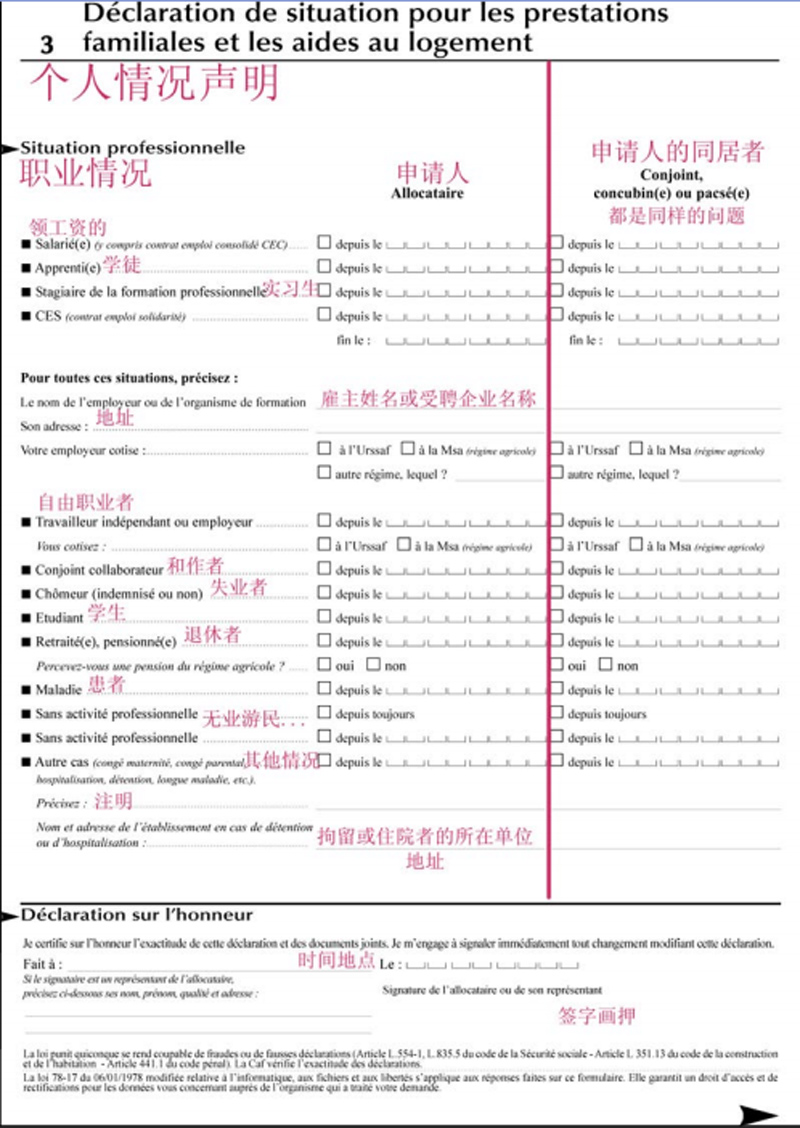 caf申请表格中文讲解